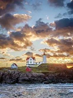 Nautical Prints: Sunrise at Cape Neddick Lighthouse also called Nubble Lighthouse