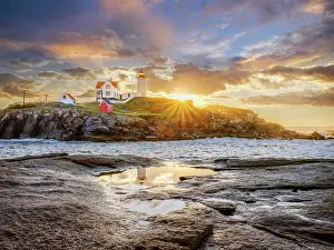 Nautical Prints: Sunrise at Cape Neddick Lighthouse also called Nubble Lighthouse