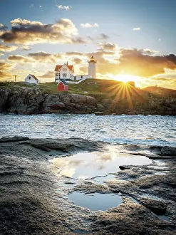 Nautical Prints: Sunrise at Cape Neddick Lighthouse also called Nubble Lighthouse