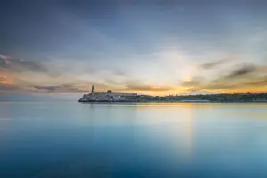 Habana Prints: Sunrise over Castillo del Morro on the Malecon coastal area of Old Havana, Havana, Cuba