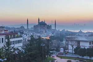 Ayasofya Prints: Sunrise cityscape with Hagia Sophia, Ayasofya, Istanbul, Turkey