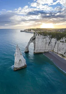 Seine Maritime Prints: Sunrise over the cliff of Etretat, Octeville sur Mer, Le Havre, Seine Maritime, Normandy