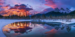 Mirror Image Prints: Sunrise Clouds Reflecting in Bow River, Aberta, Canada