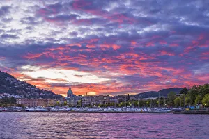 Sunrise on Como city and lake Como, Lombardy, Italy