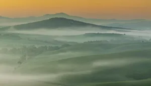 Tuscany District Prints: sunrise in the fields of the Val d Orcia, Siena province, Tuscany, Italy
