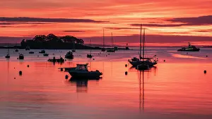 Cloudy Prints: Sunrise over harbor, Camden, Maine, USA