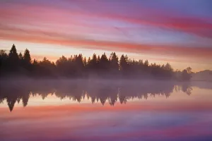 Back Light Prints: Sunrise impression at Lake - Germany, Bavaria, Upper Bavaria, Bad Tolz-Wolfratshausen