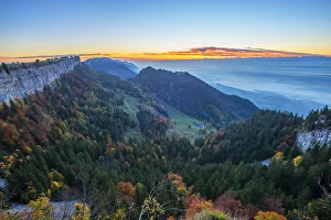 Sunrise in the Jura seen from mountain Grenchen, Grenchen, Solothurn, Switzerland
