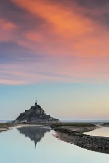 Normandy Prints: Sunrise at Le Mont Saint Michel, Manica, Avranches, Pontorson, Normandy, France