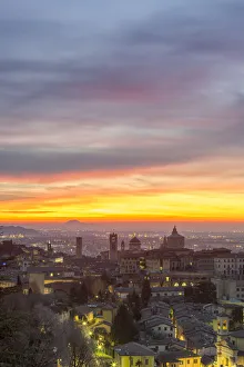 Sunrise light on Bergamo Alta, Bergamo, Lombardy, Italy