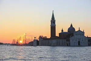 Sunrise over the marina Compagnia della Vela und Isola San Giorgio, Venice, Veneto, Italy