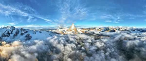 Lights Prints: Sunrise on the Matterhorn in a foggy morning, Zermatt, Canton of Valais, Switzerland