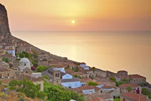 Sunrise Over Monemvasia, Laconia, The Peloponnese, Greece, Southern Europe