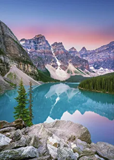 Glacier Prints: Sunrise at Moraine Lake during summer in Banff National Park, Alberta, Canada