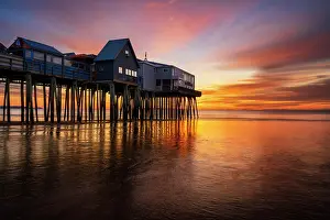 Wharf Prints: Sunrise at Old Orchard Beach pier, Old Orchard, Maine, USA