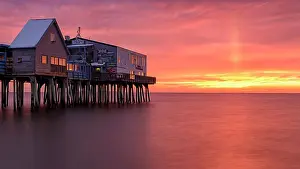 Board Walk Prints: Sunrise at Old Orchard Beach pier, Old Orchard, Maine, USA