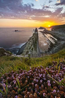 Images Dated 22nd April 2022: Sunrise at Playa de la Arnia, Boo de Pielagos, Cantabria, Spain