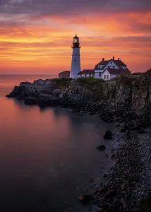 Navigation Prints: Sunrise from Portland Head Lighthouse, Cape Elizabeth, Maine, USA