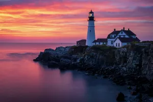 Navigation Prints: Sunrise from Portland Head Lighthouse, Cape Elizabeth, Maine, USA