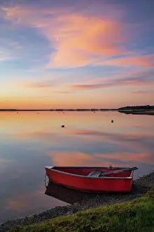 Row Boat Prints: Sunrise over red rowboat at a marsh on Cape Cod, Massachusetts, USA