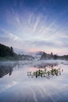 Michael Blanchette Prints: Sunrise relfection at Turtlehead Pond with fog, Green Mountains, Marshfield, Vermont, USA