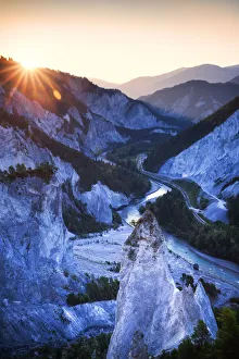 Flims Prints: Sunrise from above at Rhine Gorge(Ruinaulta), Flims, District of Imboden, Canton