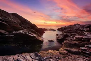 Rhode Island Prints: Sunrise on the rocks at Beavertail State Park on Narragansett Bay