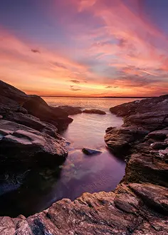 Rhode Island Prints: Sunrise on the rocks at Beavertail State Park on Narragansett Bay