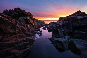 Ogunquit Prints: Sunrise on the rocks at Marginal Way, Ogunquit, Maine, USA