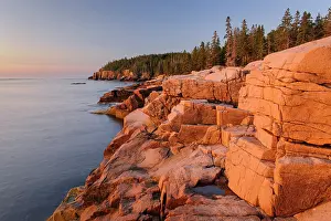 Red Rock Prints: Sunrise along rocky coast of Acadia National Park, Maine, USA