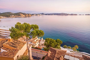 Cala Fornells Prints: Sunrise over the rooftops of Cala Fornells, Mallorca, Balearic Islands, Spain