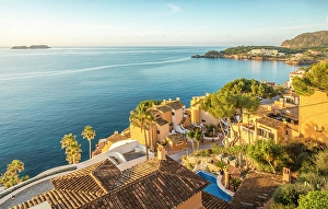 In The Morning Prints: Sunrise over the rooftops of Cala Fornells, Mallorca, Balearic Islands, Spain