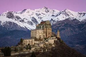 Sunrise at Sacra di San Michele, mount Pirchiriano, Sant Ambrogio di Torino, Val di Susa, Torino district, Piedmont, Italy