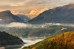 Sunrise on Santa Giustina lake and Brenta group Dolomites, Non valley, Trento province Sunrise on Santa Giustina lake and Brenta group Dolomites, Non valley, Trento province