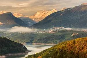 Santa Giustina Prints: Sunrise on Santa Giustina lake and Brenta group Dolomites, Non valley, Trento province