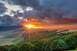 Castelluccio Prints: Sunrise over Sibillini Mountains, Castelluccio, Umbria, Italy, Europe