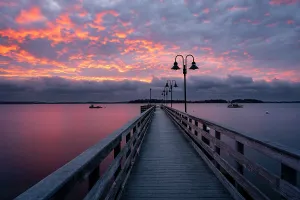 Wharf Prints: Sunrise over Town Landing Pier, Falmouth, Maine, USA