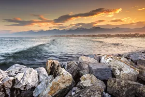 Sunrise on Versilia and Ligurian Sea from Viareggio pier, Viareggio, Lucca province