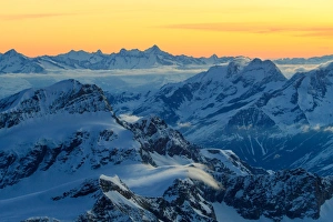 Sunrise view over the Alps from the top of Monte Rosa, Aosta Valley, Italy Sunrise view over the Alps from the top of Monte Rosa, Aosta Valley, Italy