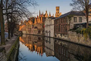Belfort Prints: Sunrise view over Dijver canal, Bruges, West Flanders, Belgium