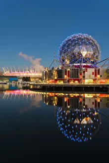 Vancouver Prints: Sunrise view of False Creek inlet with Telus World of Science and BC Place Stadium behind