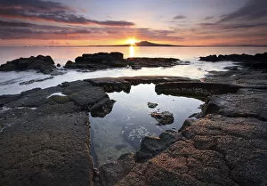 Sunrise with a view of Rangitoto Island, Auckland, New Zealand