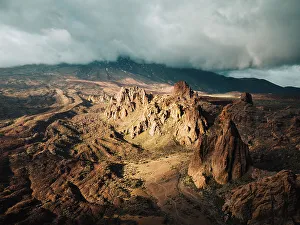 Touristic Location Prints: Sunrise view of Teide volcano caldera and Roques de Garcia