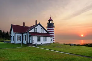 Lubec Prints: Sunrise at West Quoddy Head Lighthouse, Lubec, Maine, USA