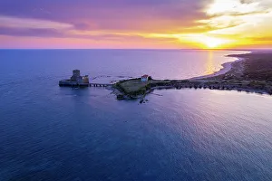 Tyrrhenian Prints: Sunset aerial view of the castle of Torre Astura