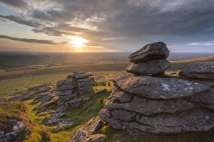 August Prints: Sunset over Arms Tor, Dartmoor National Park, Devon, England. Summer (August)