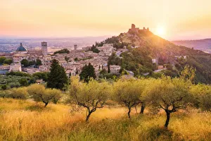 Assisi Prints: Sunset over Assisi, Perugia province, Umbria, Italy, Europe