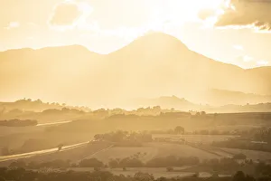 Marche Prints: Sunset backlight over hills in Marche region, Central Italy