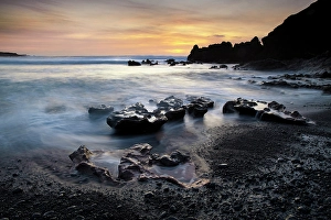 El Golfo Prints: Sunset over the beach and coastline at El Golfo, Lanzarote, Canary Islands, Spain