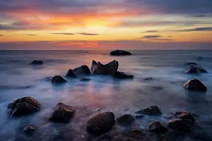 Falmouth Prints: Sunset on the beach at Little Island, Cape Cod, West Falmouth, Massachusetts, USA
